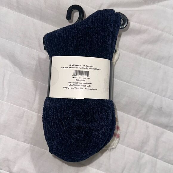 Nine West Ladies 3 Pk Chenille Boot Socks Navy Ivory Pink Green Brown Stripe - Picture 2 of 7